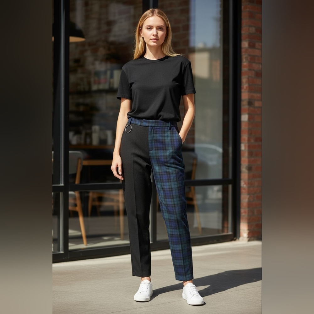 Hot Topic Green Tartan Plaid Split w/ Black Pants Ladies large RARE Goth PUNK - Picture 1 of 6